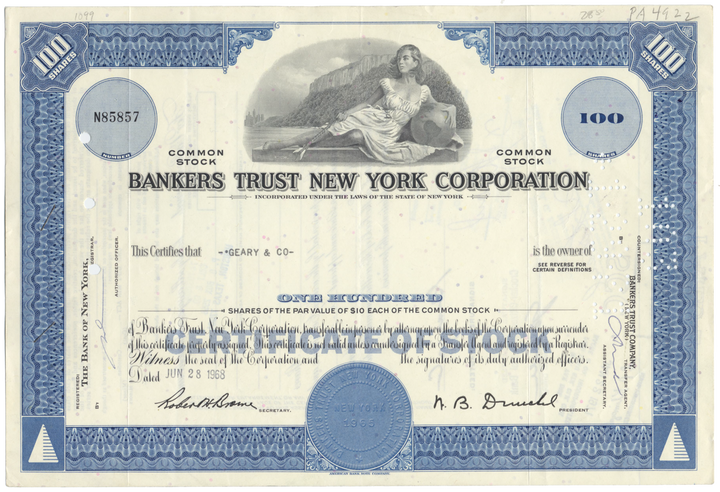 Bankers Trust New York Corporation Stock Certificate