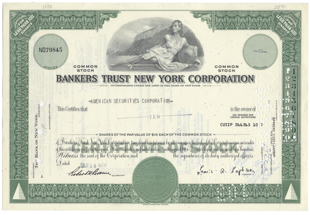 Bankers Trust New York Corporation Stock Certificate