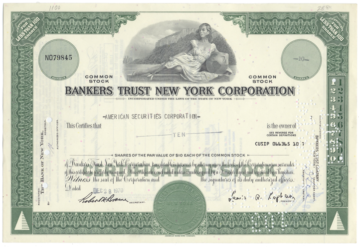 Bankers Trust New York Corporation Stock Certificate