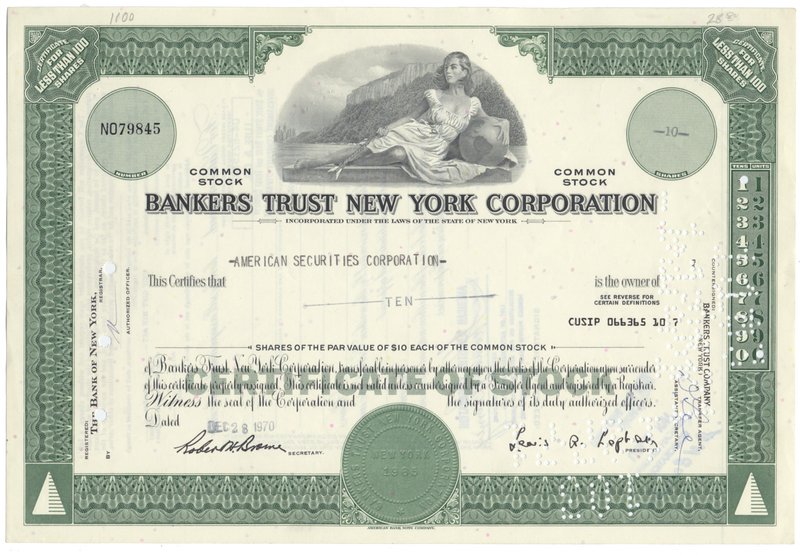 Bankers Trust New York Corporation Stock Certificate