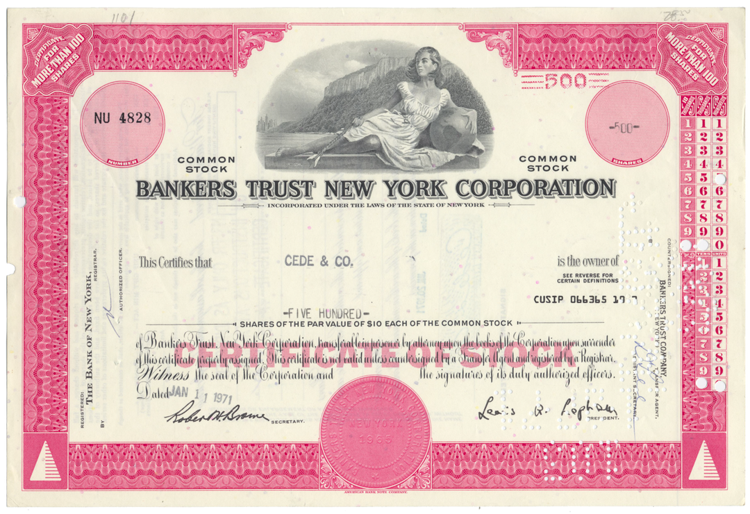 Bankers Trust New York Corporation Stock Certificate