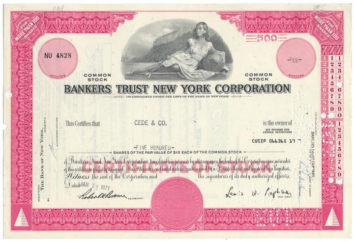 Bankers Trust New York Corporation Stock Certificate