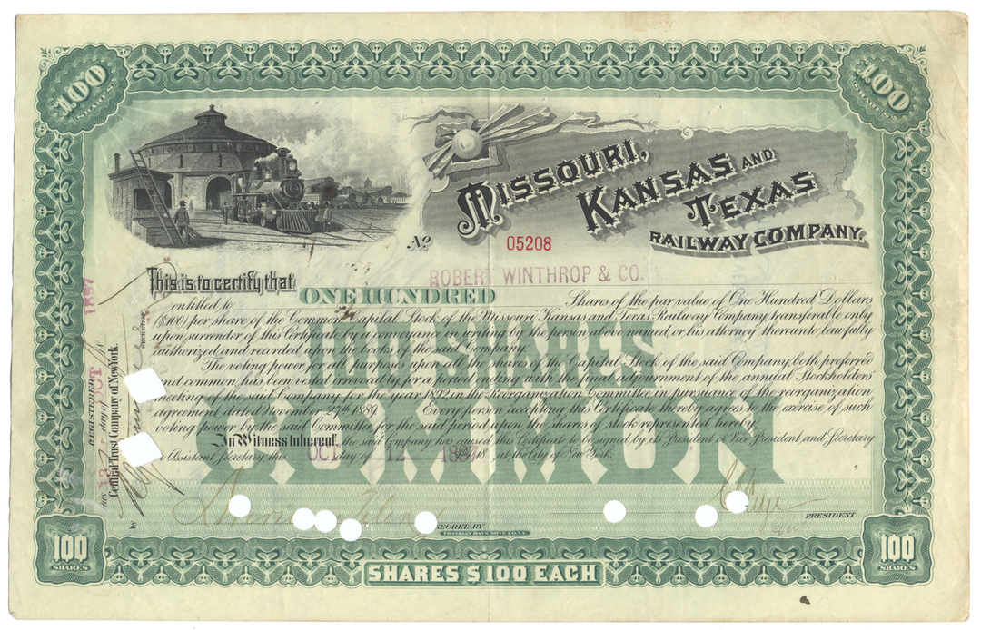 Missouri, Kansas and Texas Railway Company Stock Certificate