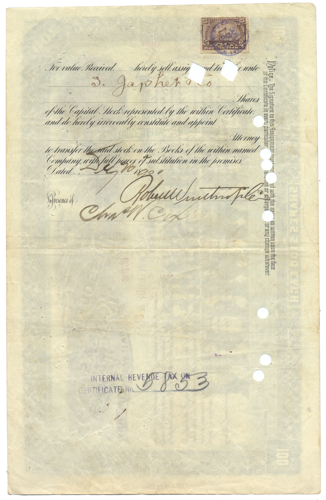 Missouri, Kansas and Texas Railway Company Stock Certificate