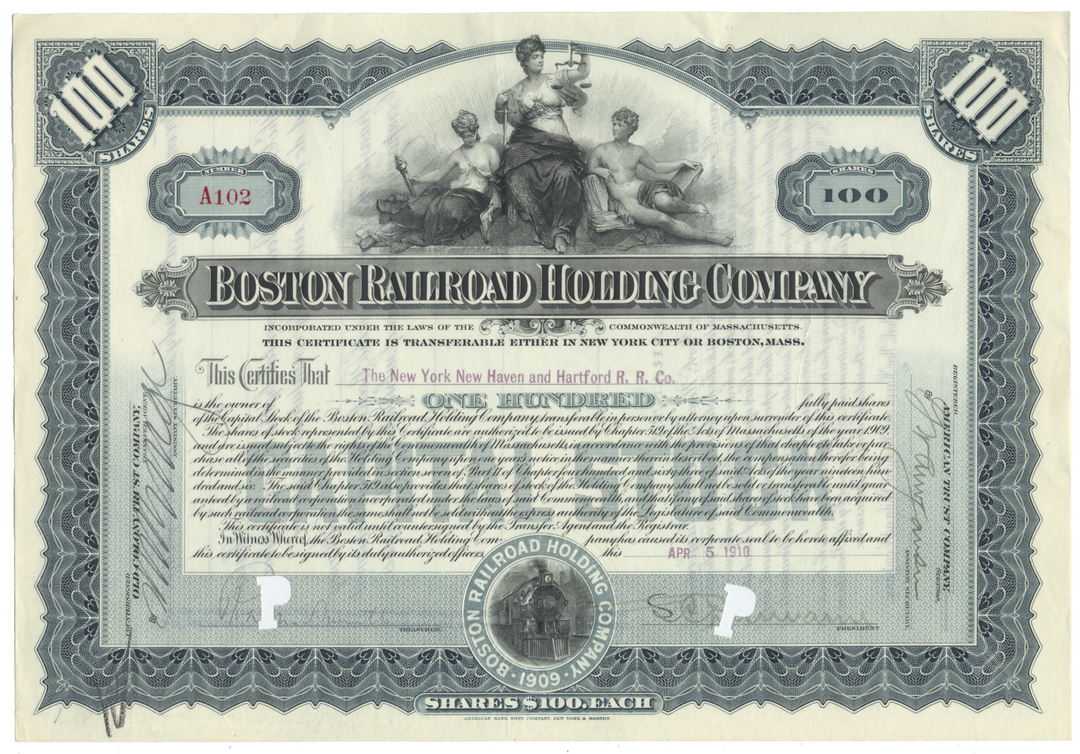 Boston Railroad Holding Company Stock Certificate