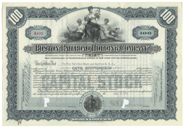 Boston Railroad Holding Company Stock Certificate