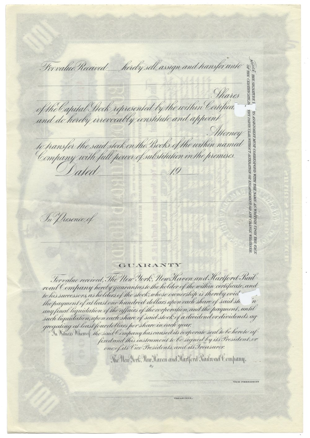 Boston Railroad Holding Company Stock Certificate