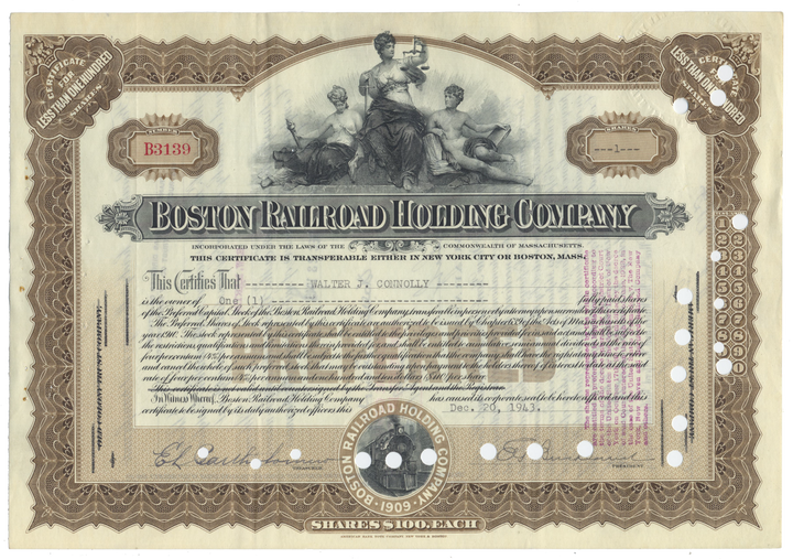 Boston Railroad Holding Company Stock Certificate