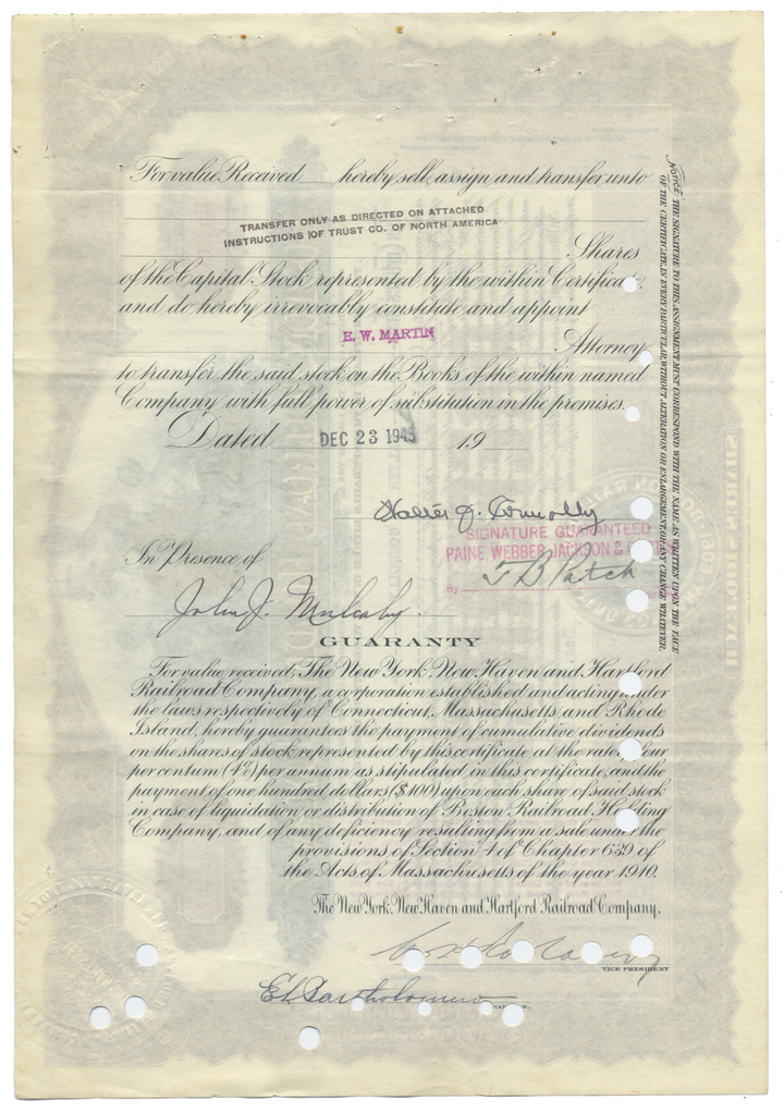 Boston Railroad Holding Company Stock Certificate