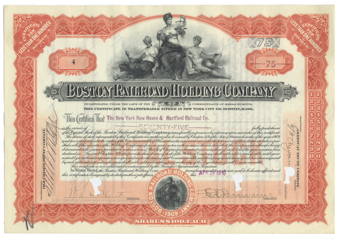 Boston Railroad Holding Company Stock Certificate