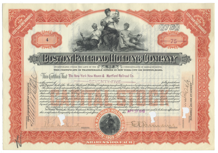 Boston Railroad Holding Company Stock Certificate