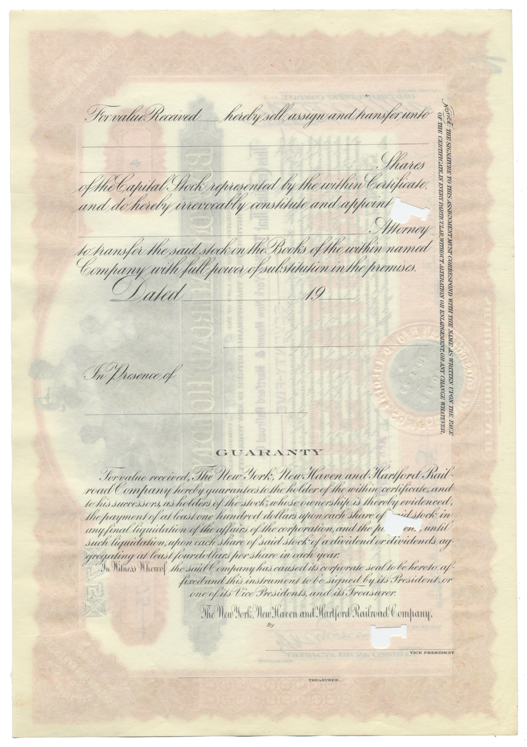 Boston Railroad Holding Company Stock Certificate