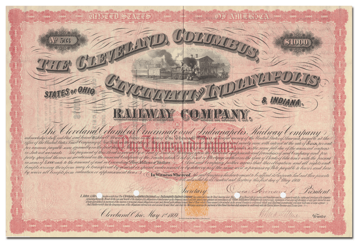 Cleveland, Columbus, Cincinnati and Indianapolis Railway Company Bond Certificate