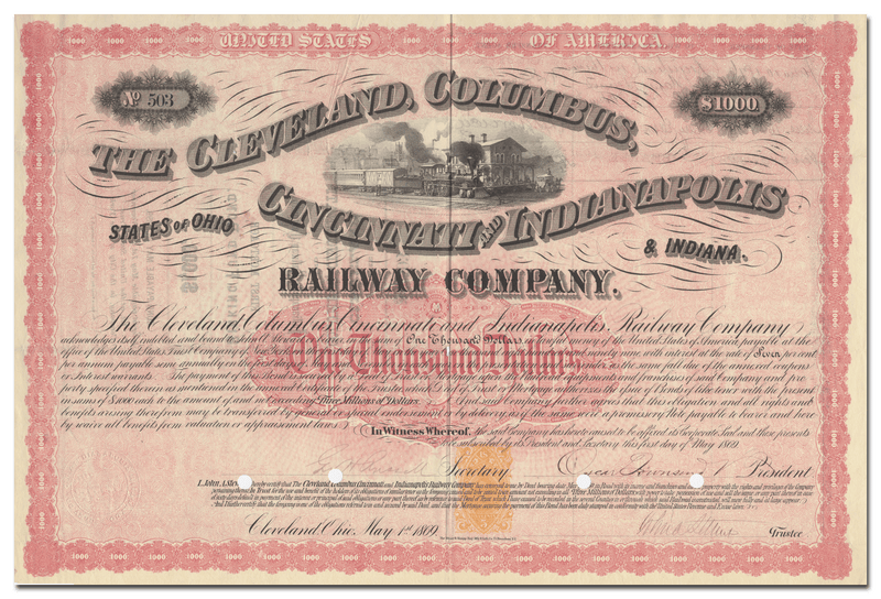 Cleveland, Columbus, Cincinnati and Indianapolis Railway Company Bond Certificate