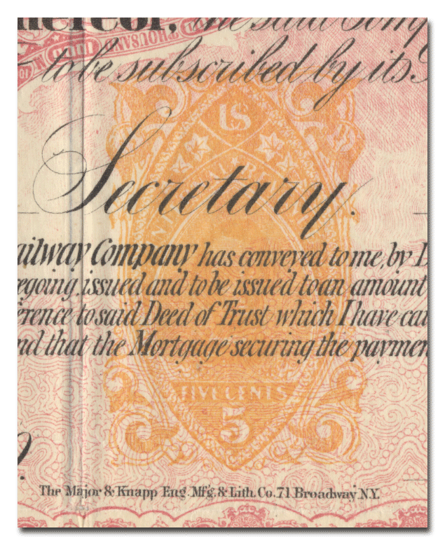 Cleveland, Columbus, Cincinnati and Indianapolis Railway Company Bond Certificate (Revenue Stamp)