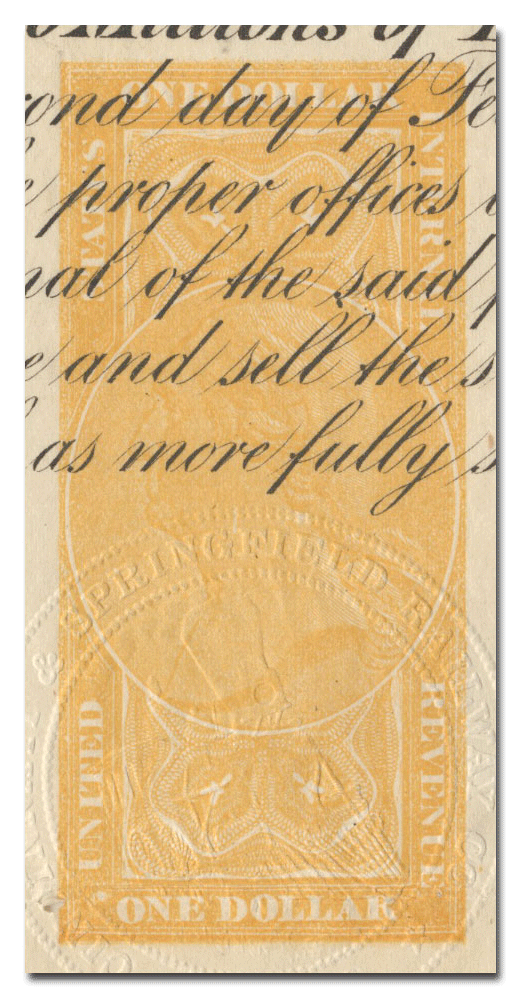 Cincinnati and Springfield Railway Company Bond Certificate (Revenue Stamp)
