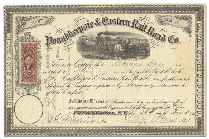 Poughkeepsie & Eastern Rail Road Co. Stock Certificate