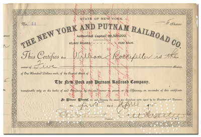 New York and Putnam Railroad Company Stock Certificate