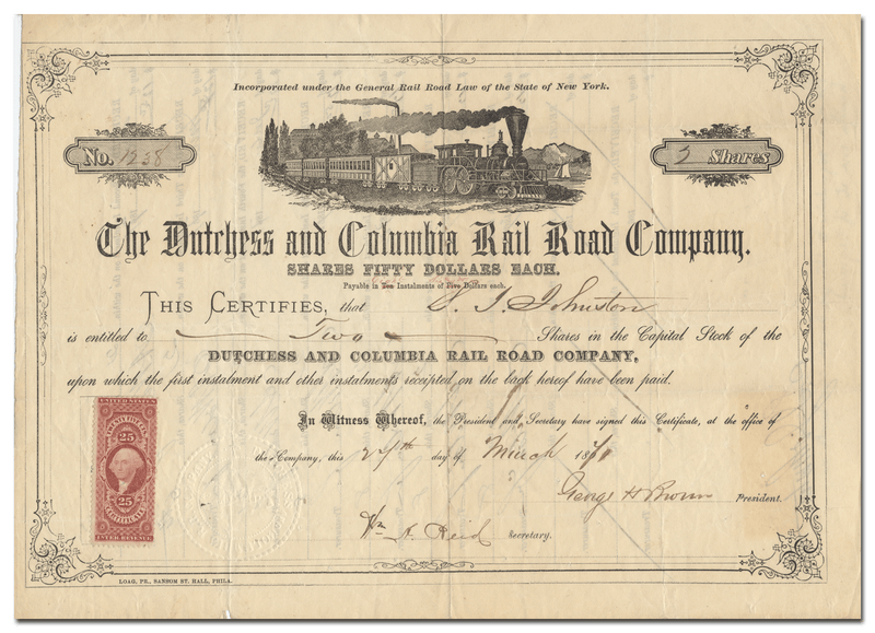 Dutchess and Columbia Rail Road Company Stock Certificate