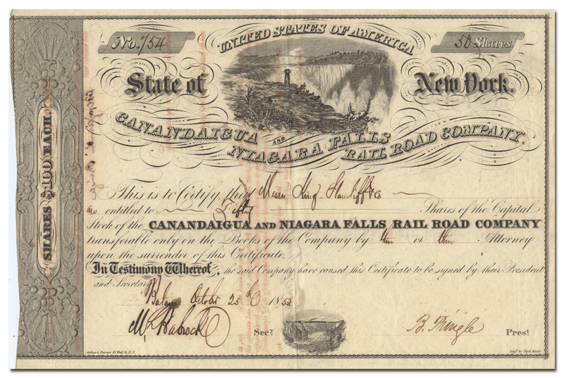 Canadaigua and Niagara Falls Rail Road Company Stock Certificate
