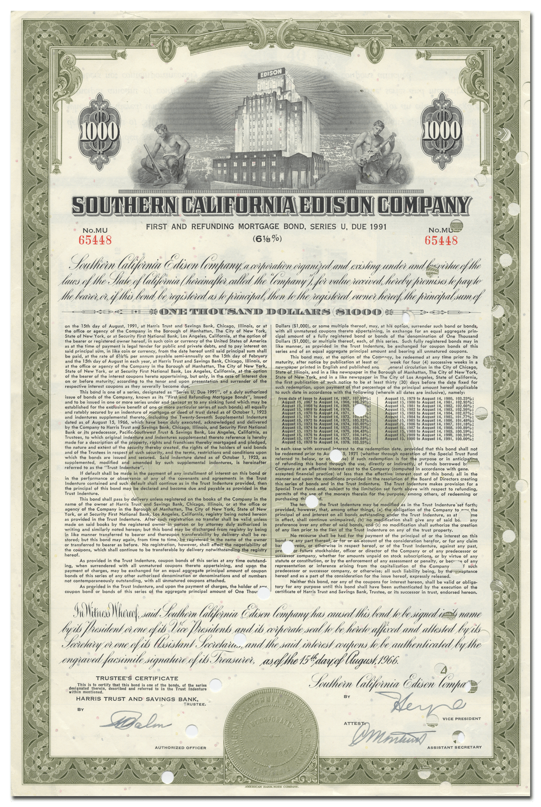 Southern California Edison Company Bond Certificate