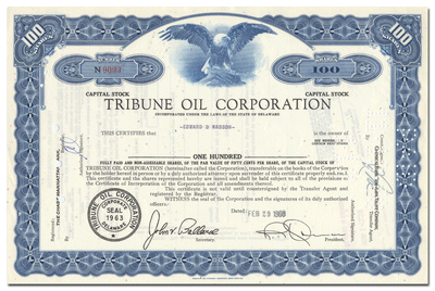 Tribune Oil Corporation Stock Certificate