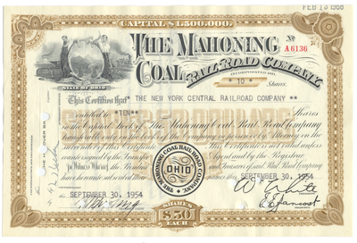 Mahoning Coal Rail Road Company Stock Certificate