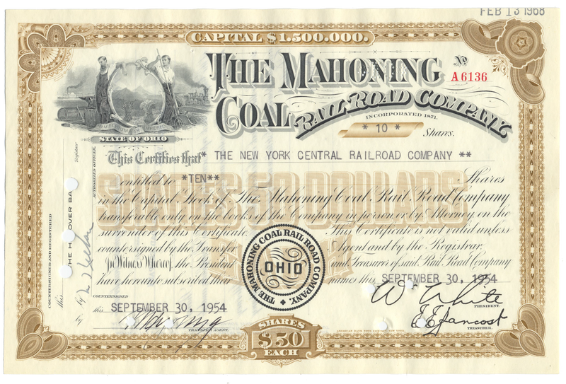 Mahoning Coal Rail Road Company Stock Certificate