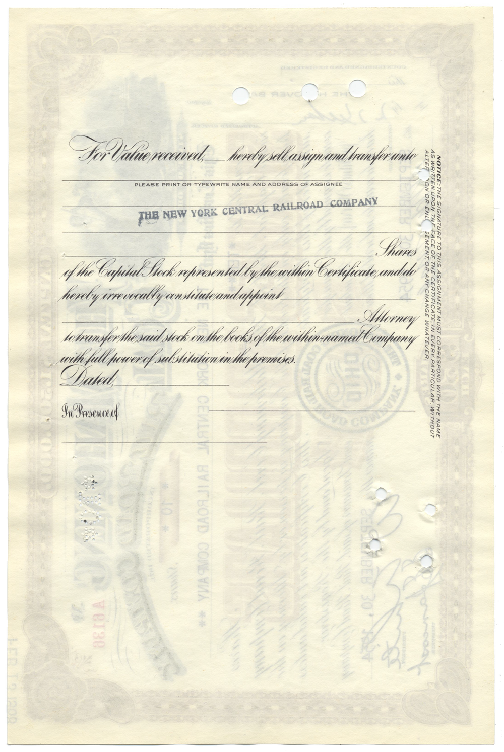 Mahoning Coal Rail Road Company Stock Certificate