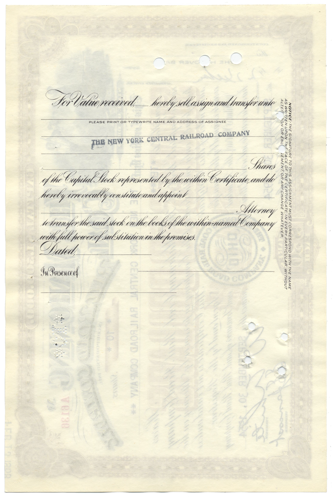 Mahoning Coal Rail Road Company Stock Certificate