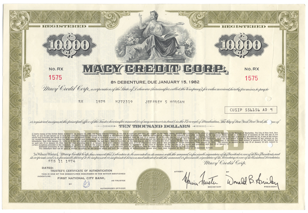 Macy Credit Corp. Bond Certificate