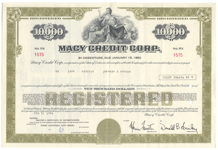 Macy Credit Corp. Bond Certificate