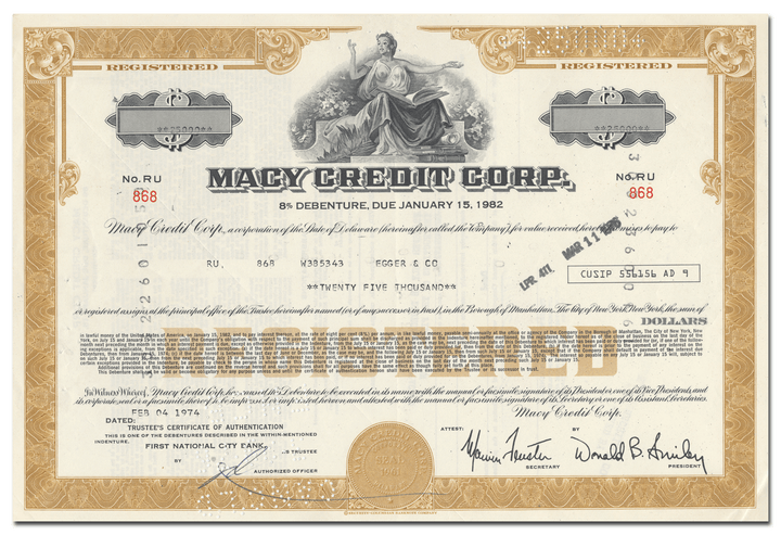 Macy Credit Corp. Bond Certificate