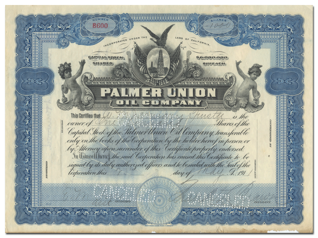 Palmer Union Oil Company Stock Certificate