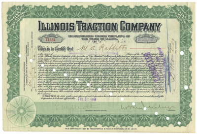 Illinois Traction Company Stock Certificate
