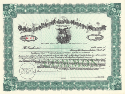 Fulton County National Bank and Trust Company of Gloversville Stock Certificate
