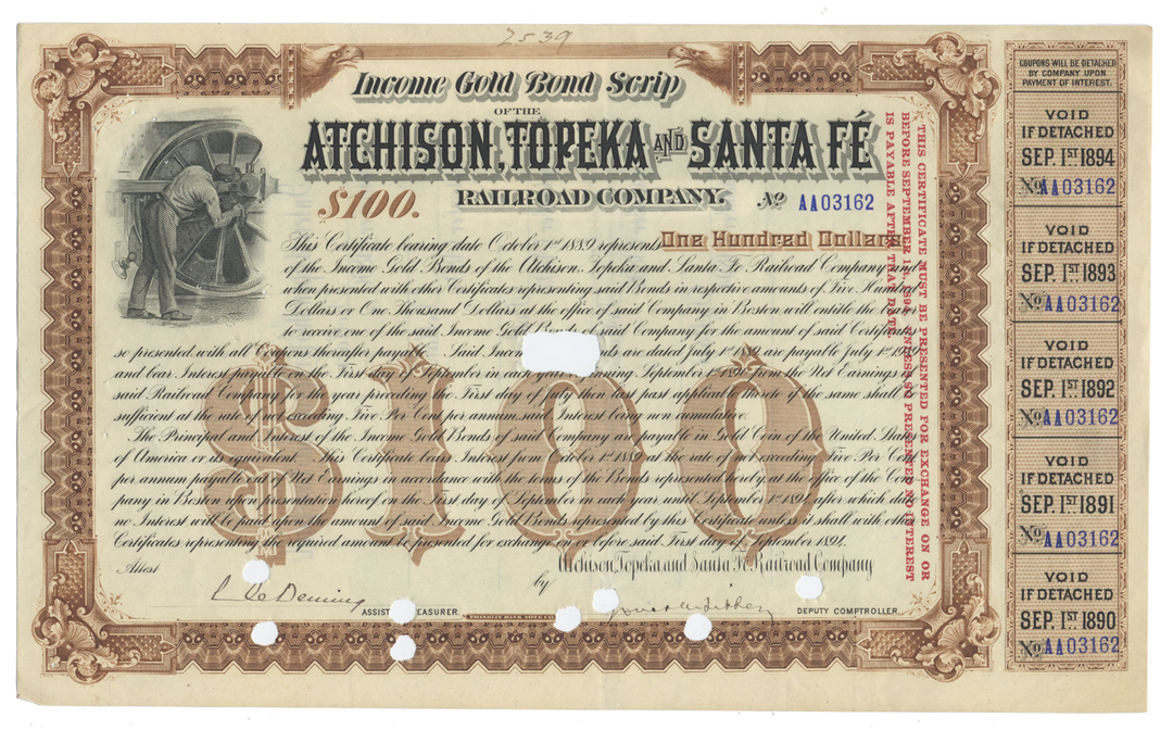 Atchison, Topeka and Santa Fe Railway Company Bond Certificate