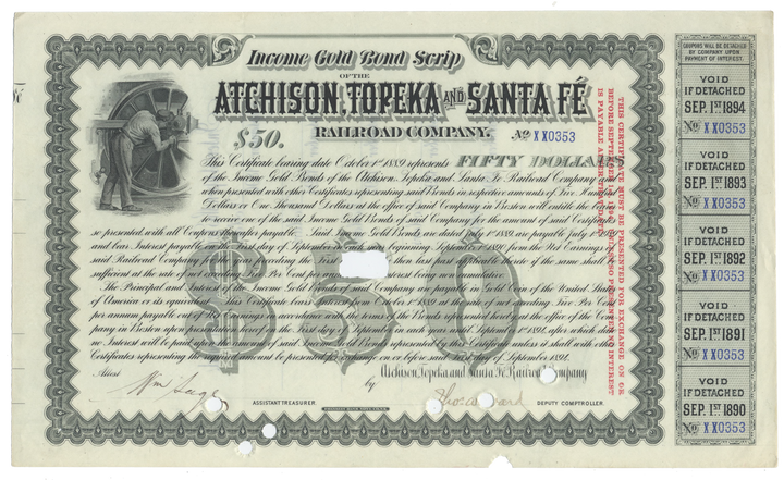 Atchison, Topeka and Santa Fe Railway Company Bond Certificate