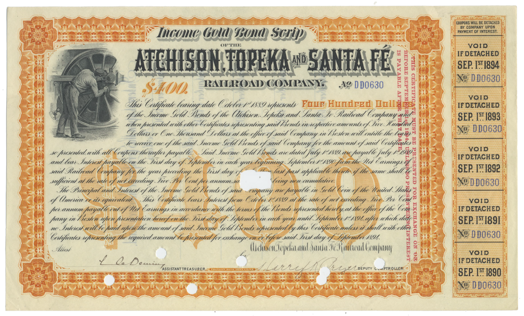 Atchison, Topeka and Santa Fe Railway Company Bond Certificate