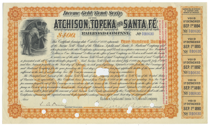 Atchison, Topeka and Santa Fe Railway Company Bond Certificate