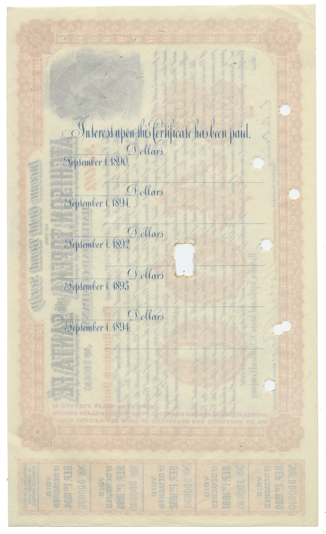 Atchison, Topeka and Santa Fe Railway Company Bond Certificate