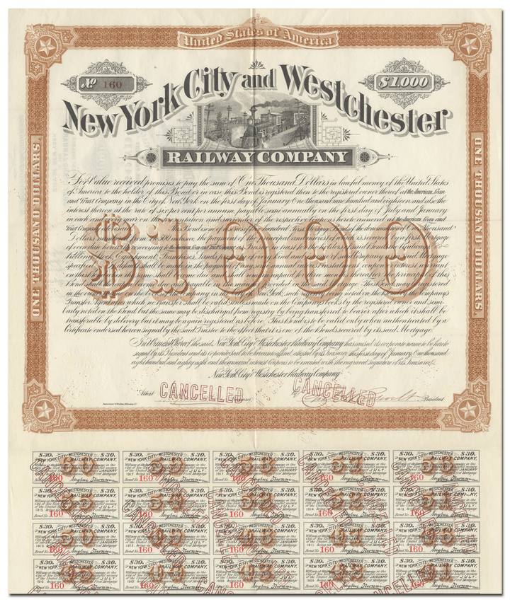 New York City & Westchester Railway Company Bond Certificate