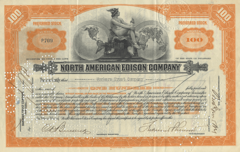 North American Edison Company Stock Certificate