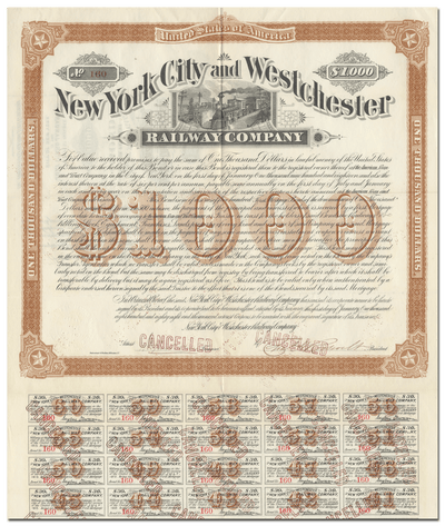 New York City & Westchester Railway Company Bond Certificate