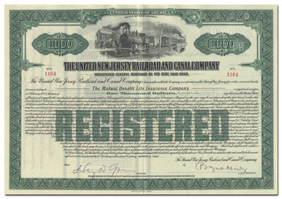 United New Jersey Railroad and Canal Company Bond Certificate