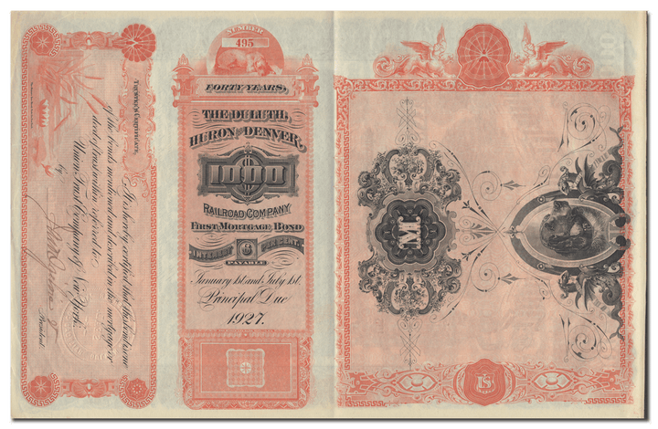 Duluth, Huron & Denver Railroad Company Bond Certificate (Back)