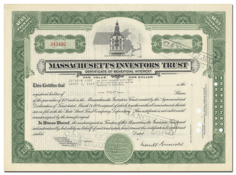 Massachusetts Investors Trust Stock Certificate