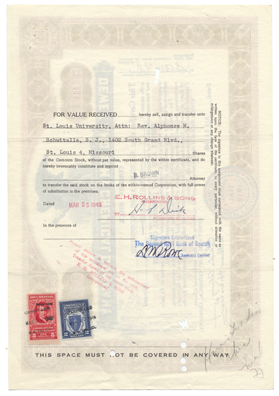 Dewey and Almy Chemical Company Stock Certificate