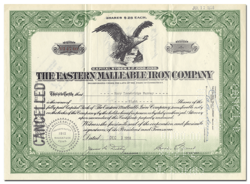 Eastern Malleable Iron Company Stock Certificate