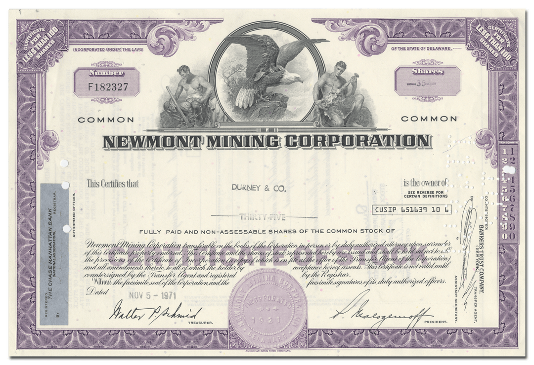 Newmont Mining Corporation Stock Certificate